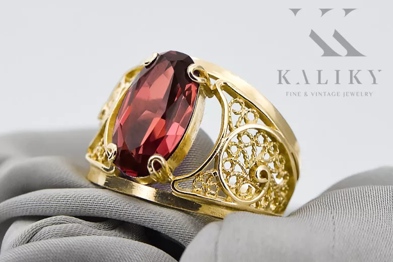 Rubin Aur galben 14K Inel Stil Vintage vrc057y